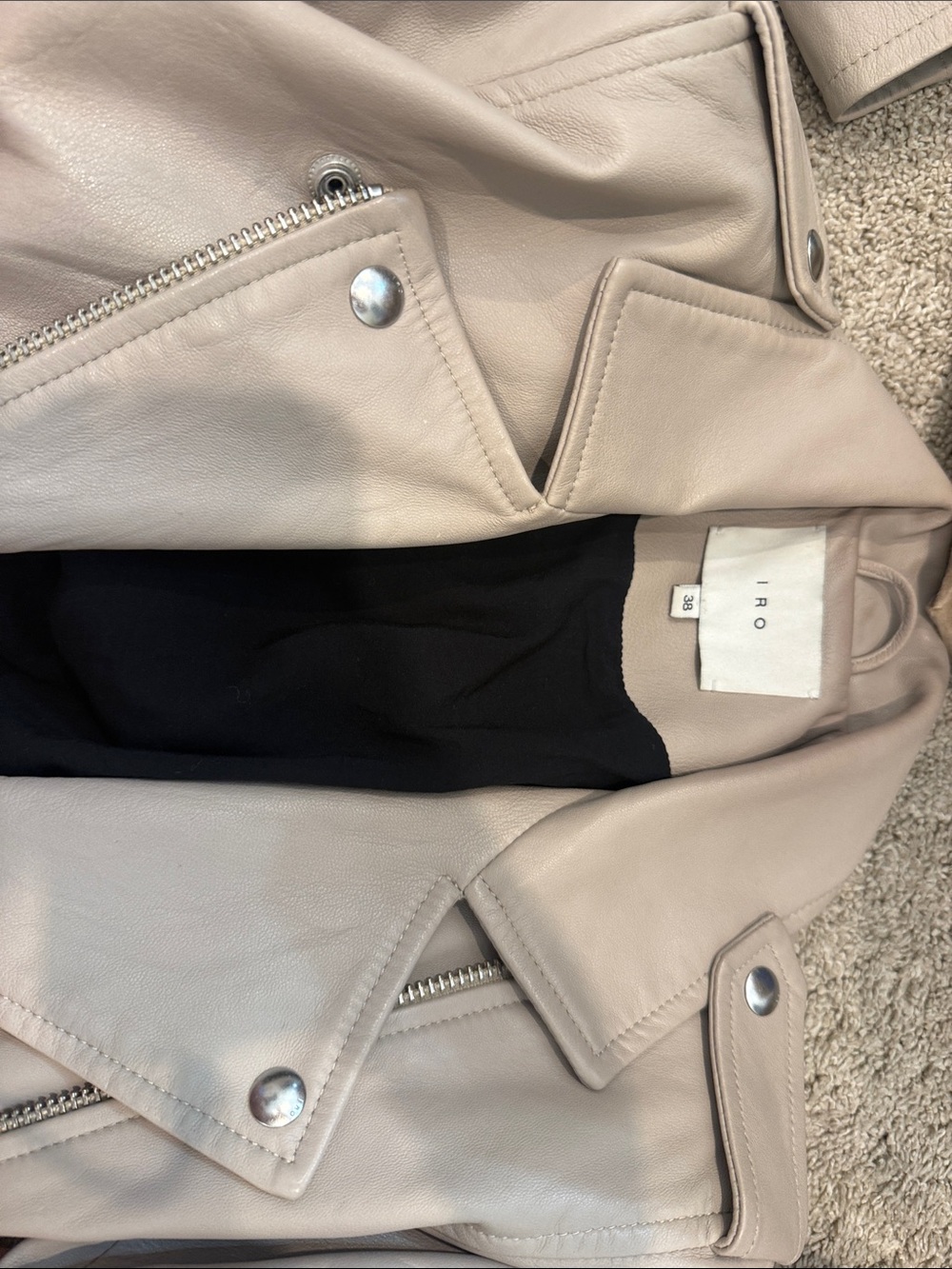 IRO Taupe Leather Moto Jacket with Silver Hardware